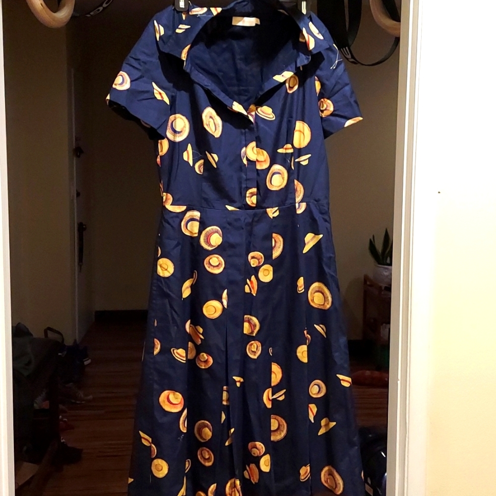ADORABLE TORY BURCH COTTON NAVY HAT PRINT DRESS SZ 8